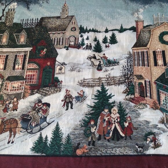 Linda Nelson Stocks: Tapestry throw blanket Christmas winter scene. - Picture 3 of 7